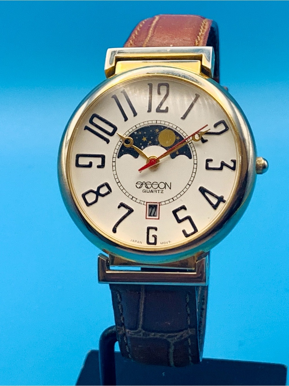 SASSON Men’s Vintage Moon Phase Quartz Wristwatch Japan Movt Date Works New Batt